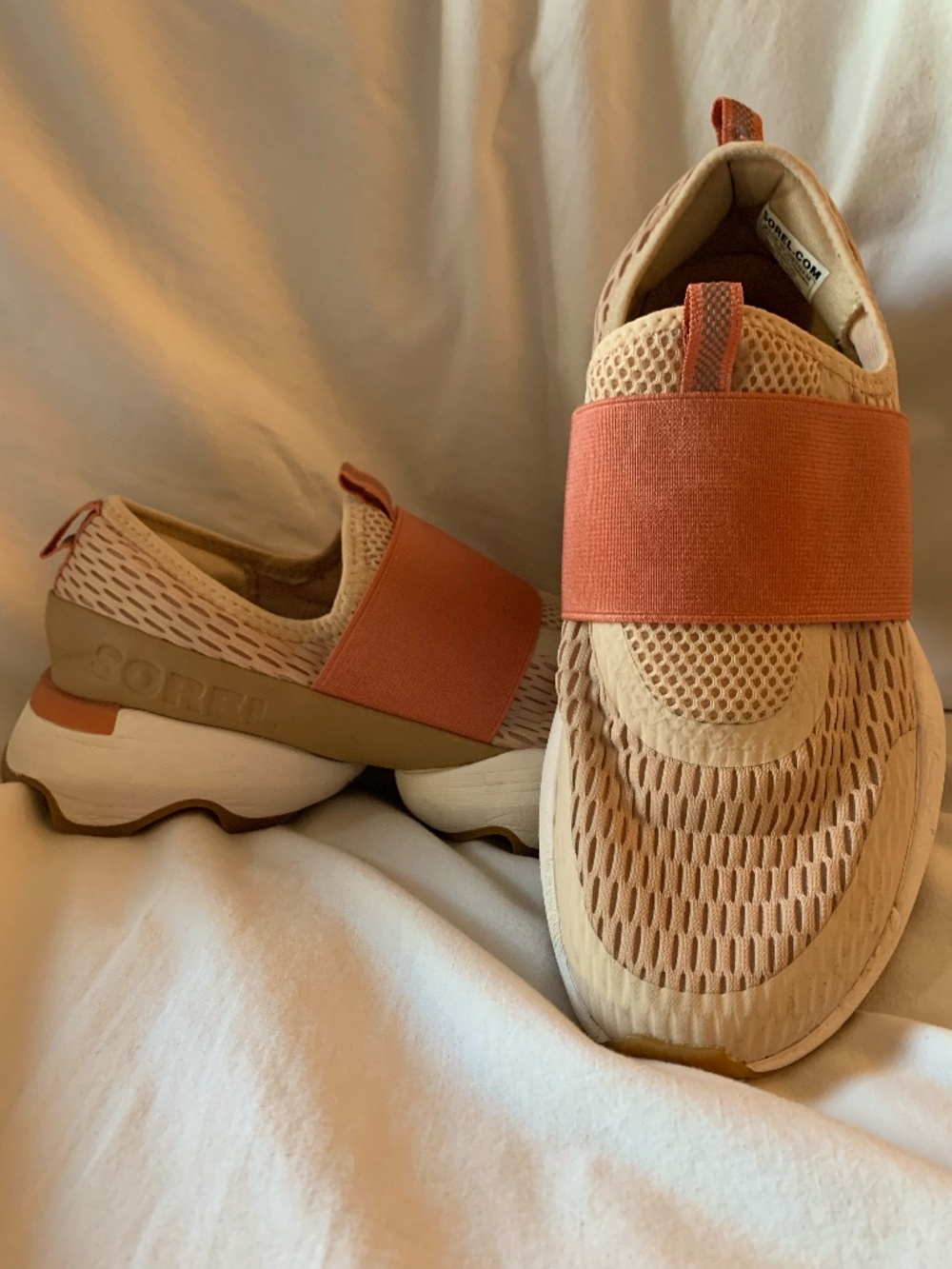 Sorel women's 'Kinetic Impact Strap Sneakers' in beige & peach - Picture 7 of 11